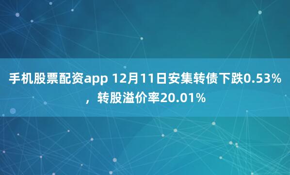 手机股票配资app 12月11日安集转债下跌0.53%，转股溢价率20.01%